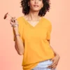 Crochet Trim V-Neck Tee