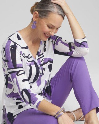 Abstract Henley Side Slit Tunic