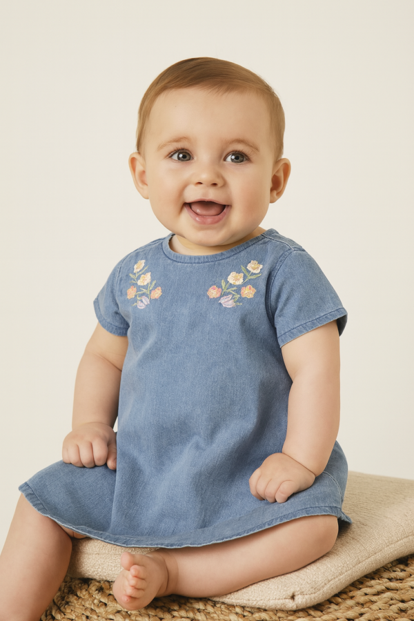 Embroidered denim dress