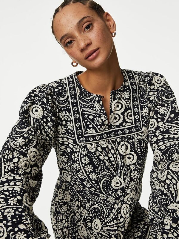Cotton Rich Textured Yoke Mini Dress
