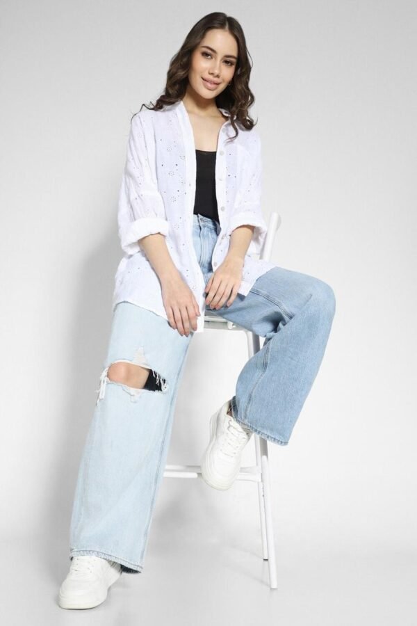 Embroidered Eyelet Oversized Shirt