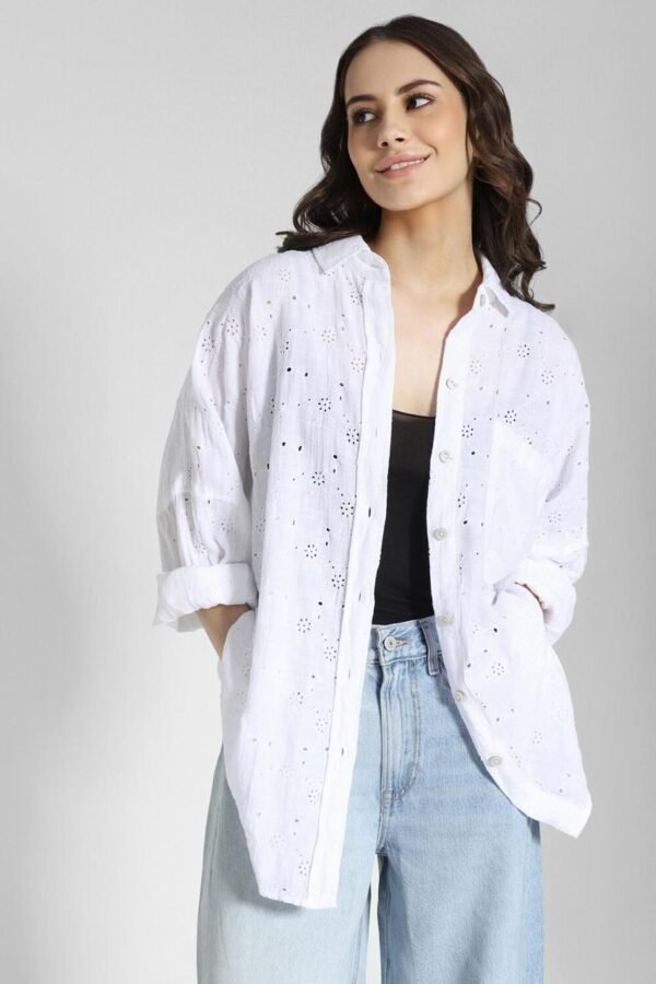 Embroidered Eyelet Oversized Shirt