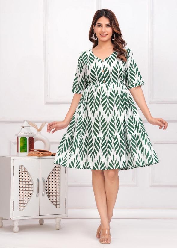 Leaf Print Tiered Dress