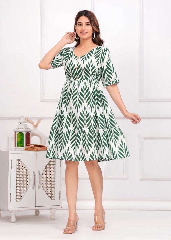 Leaf Print Tiered Dress