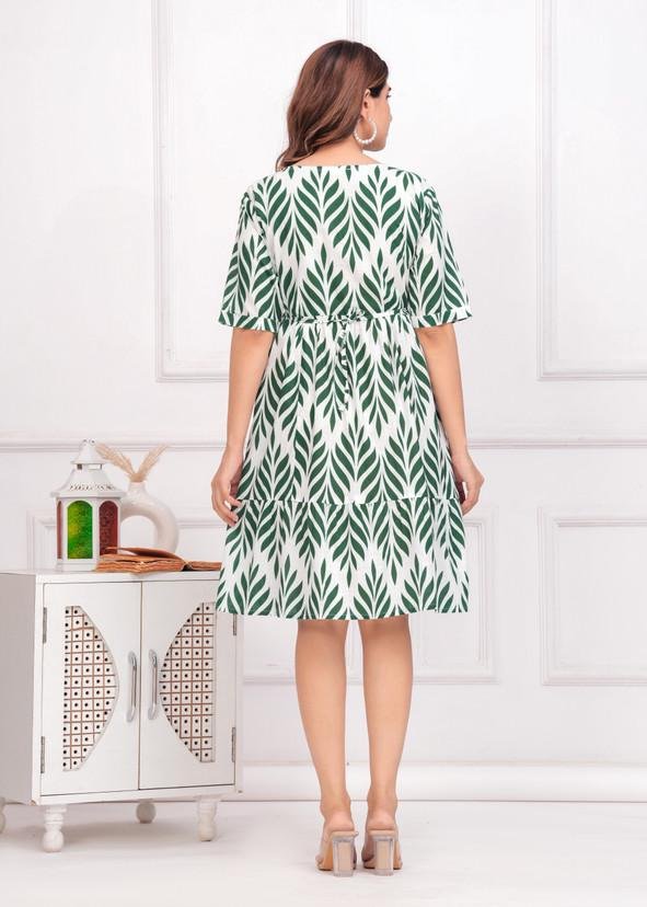 Leaf Print Tiered Dress