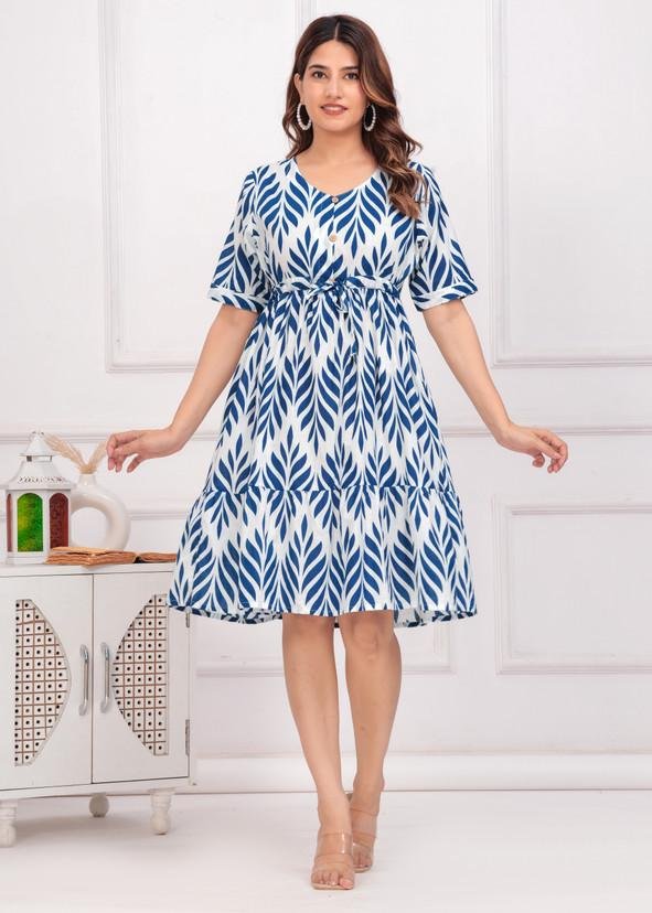 Leaf Print Tiered Dress