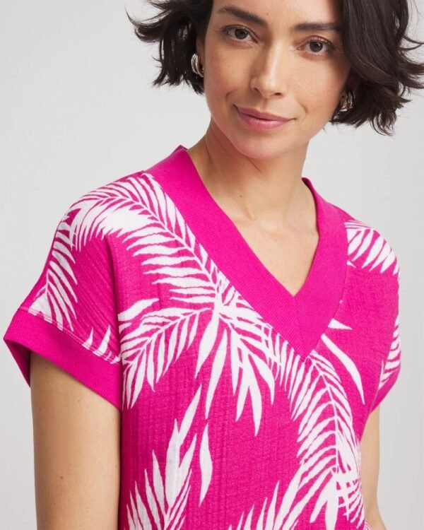 Leaf Printed V Neck T-Shirt