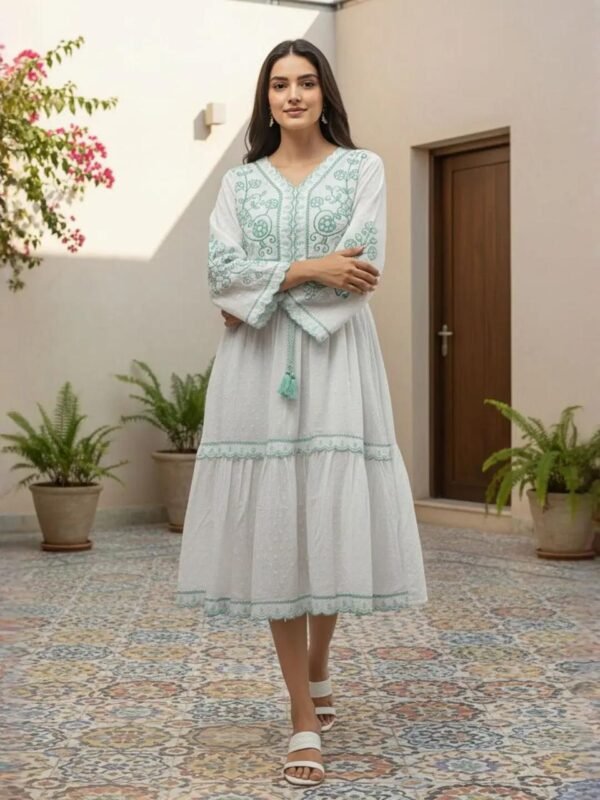 Floral Embroidered A-line Dress