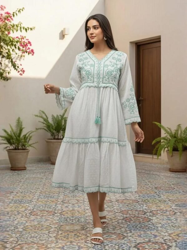 Floral Embroidered A-line Dress