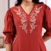V-Neck Floral Embroidered Dress