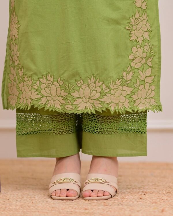 Gazal Green Premium Cotton Embroidered Kurta Pant Set With Dupatta