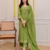 Gazal Green Premium Cotton Embroidered Kurta Pant Set With Dupatta