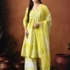 Floral Printed Thread Work Pure Cotton Straight Kurta With Palazzos & Dupatta