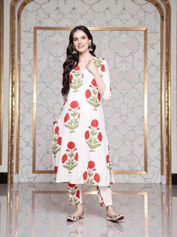 WhatsApp Image 2026-02-16 at 22.25.59 Red Pure Cotton Co-ord Set with Hand block prints