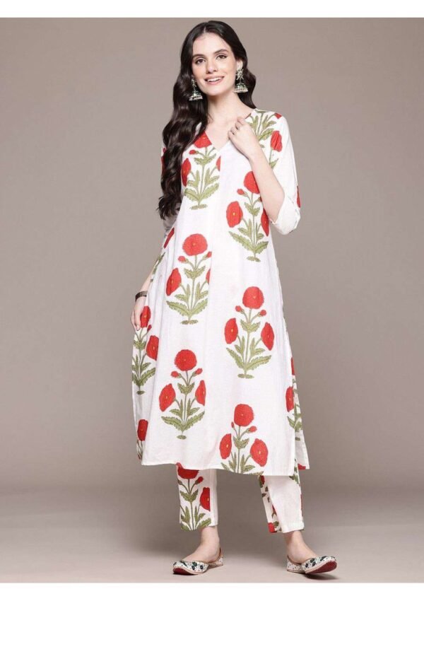 Red Pure Cotton Co-ord Set with Hand block prints