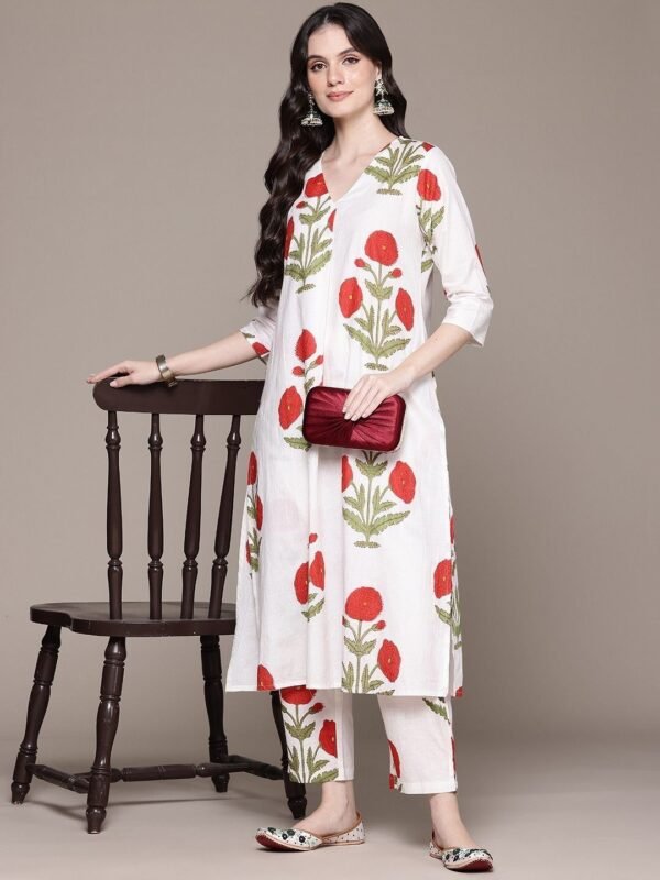 Red Pure Cotton Co-ord Set with Hand block prints