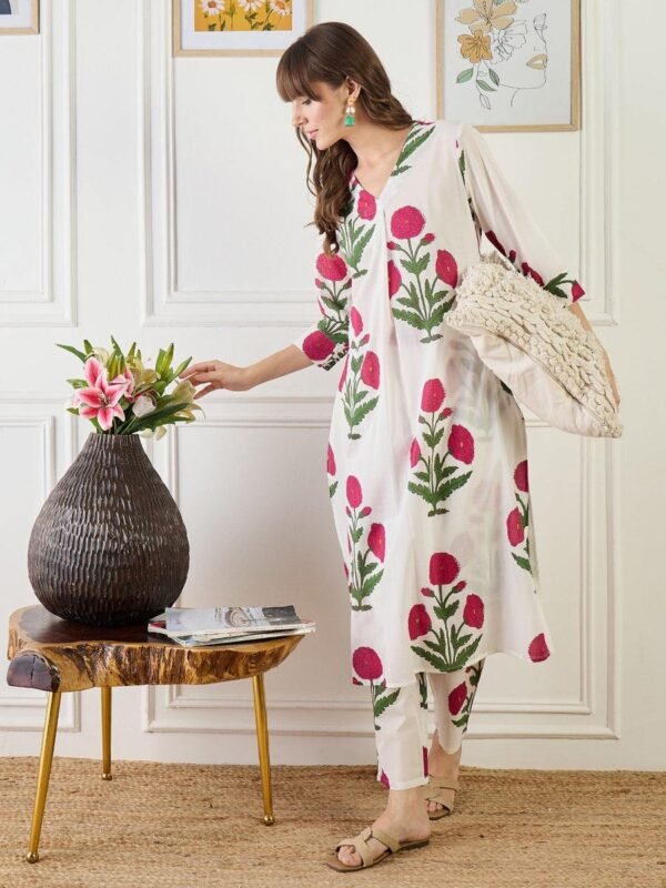 Pink Pure Cotton Co-ord Set with Hand block prints