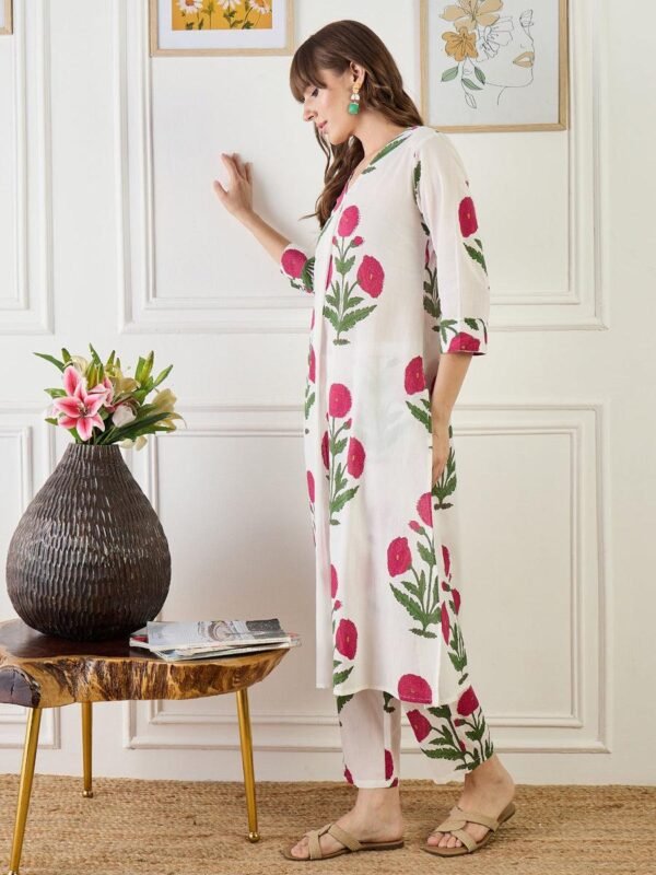 Pink Pure Cotton Co-ord Set with Hand block prints