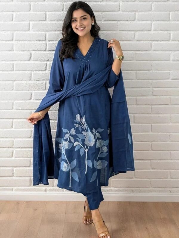 Exclusive Kurta Set with Dupatta-Embroidered Anarkali Kurta, Pant & Dupatta Set