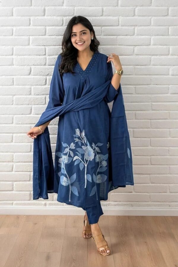 Exclusive Kurta Set with Dupatta-Embroidered Anarkali Kurta, Pant & Dupatta Set