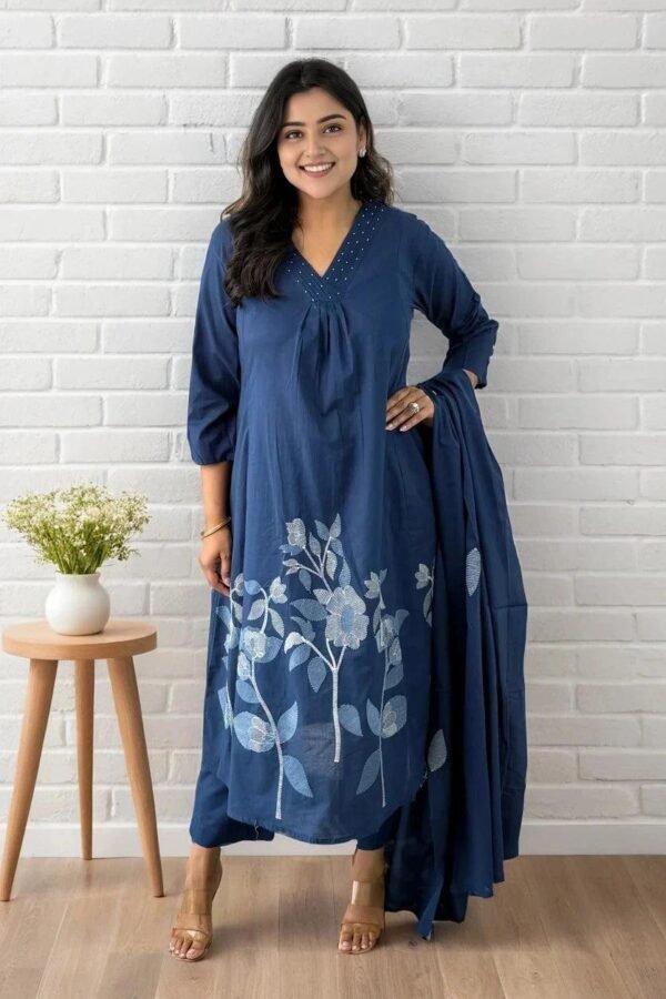 Exclusive Kurta Set with Dupatta-Embroidered Anarkali Kurta, Pant & Dupatta Set